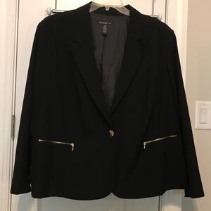 INC black fully lined suit with gold tone zipper front pockets & buttons (22WP)